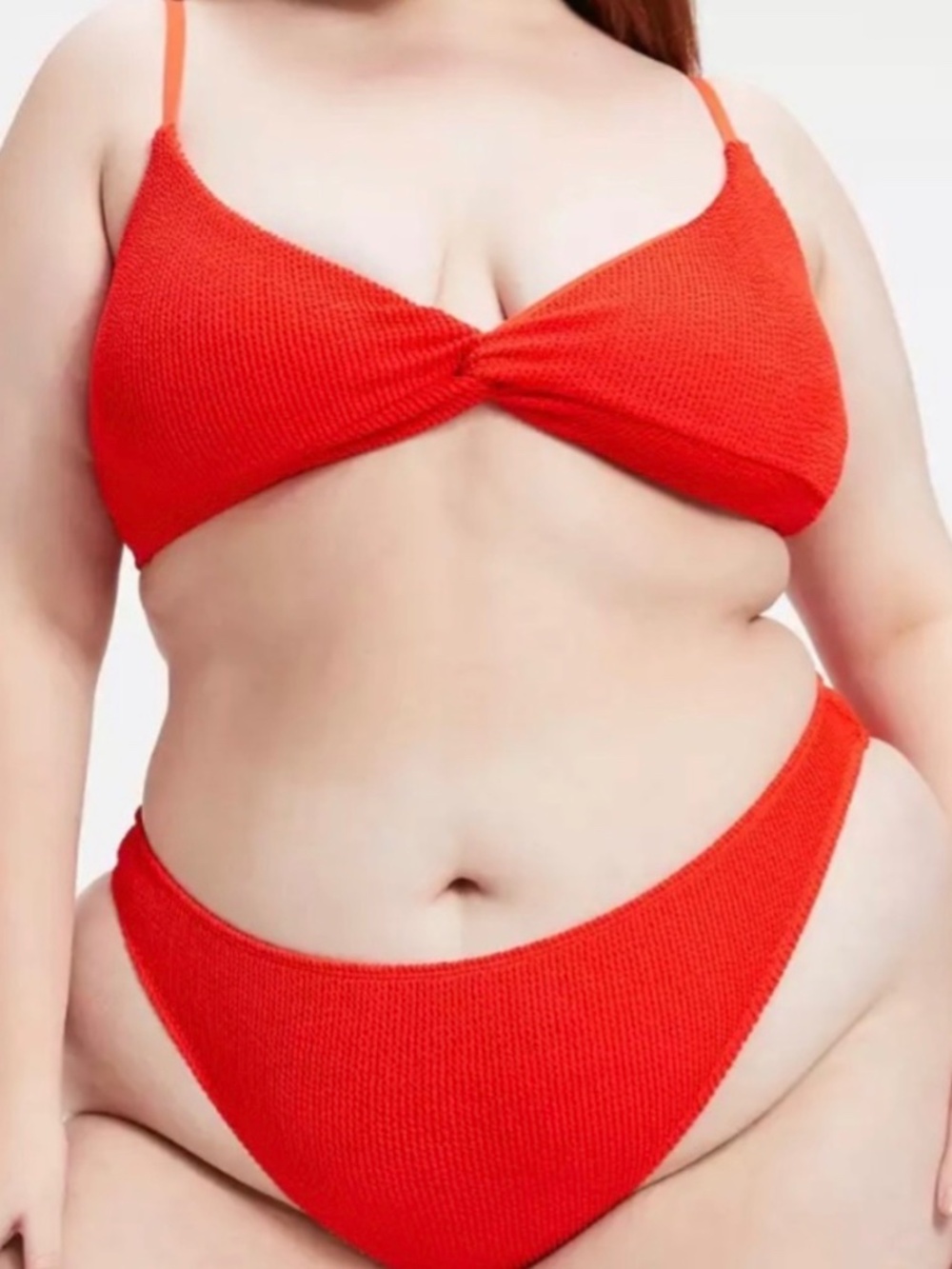 good American bright poppy crinkle bikini